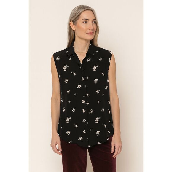 GOLDEN GOOSE Delux Brand Black Silk Floral Shirt Blouse Top Women's Size Small - Picture 1 of 10